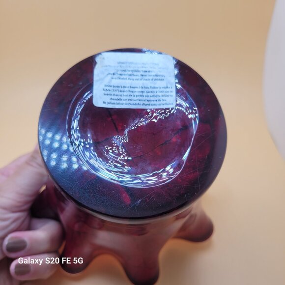 Vintage Ruffle Vase Red with Black Accents Cased White Interior Marble Look - Picture 7 of 10